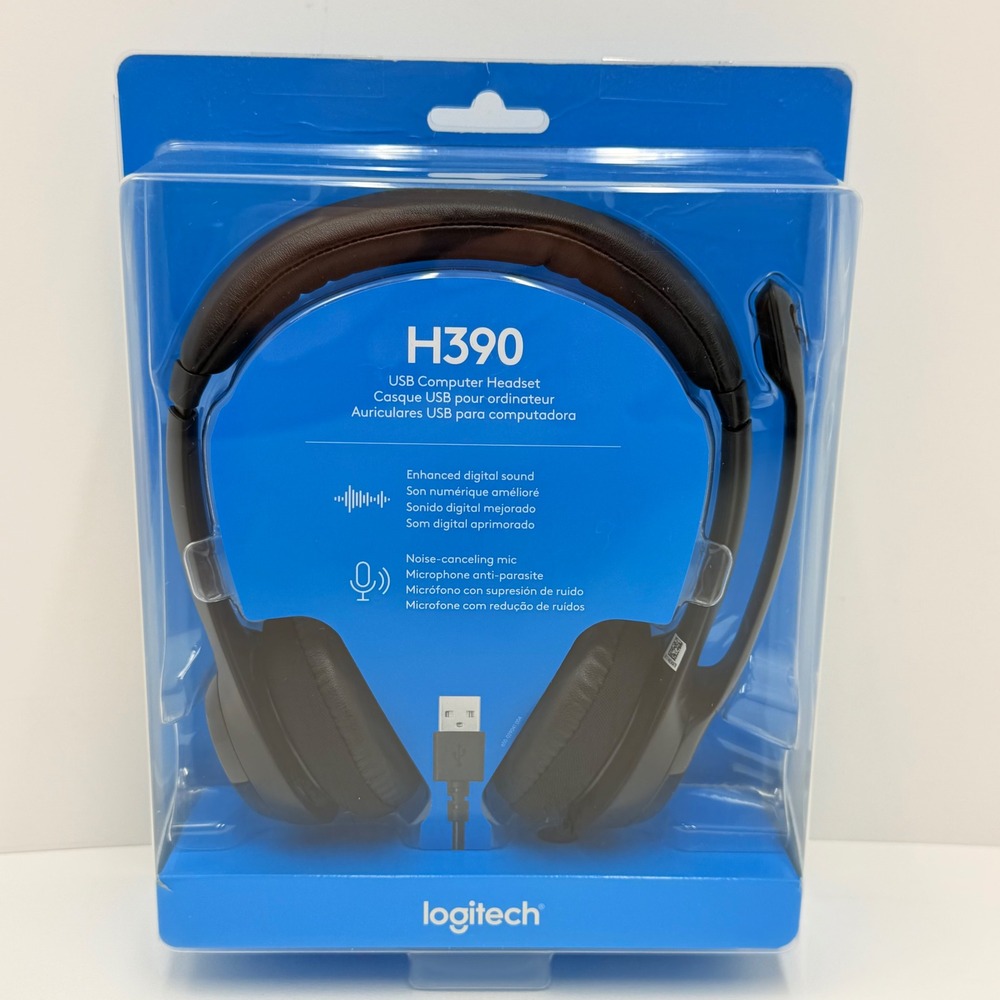 Logitech H390 USB Computer Headset Noise Canceling Mic Black 981-000014 NEW